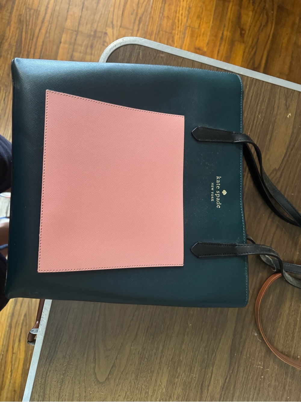 kate spade Dark Teal Tote with Pink Front Pocket
